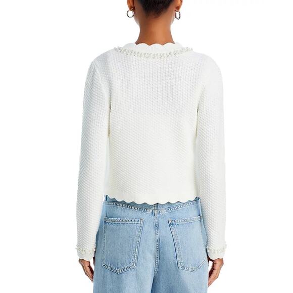 AQUA BLOOMINGDALES FAUX PEARL EMBELLISHED CARDIGAN - Picture 3 of 8